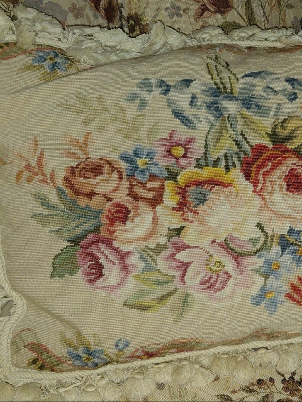 Needlepoint Pillow - Cream and Pink Tones